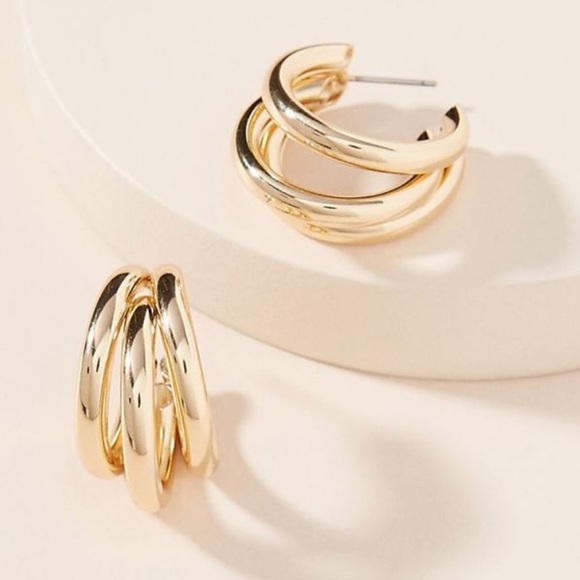 Anthropologie lauryn gold triple hoop earrings
